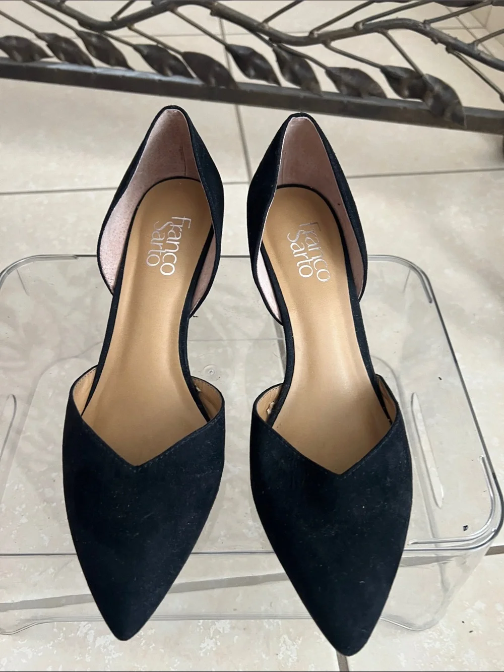 Franco Sarto Suede Pointed-Toe Black Wedge Pumps